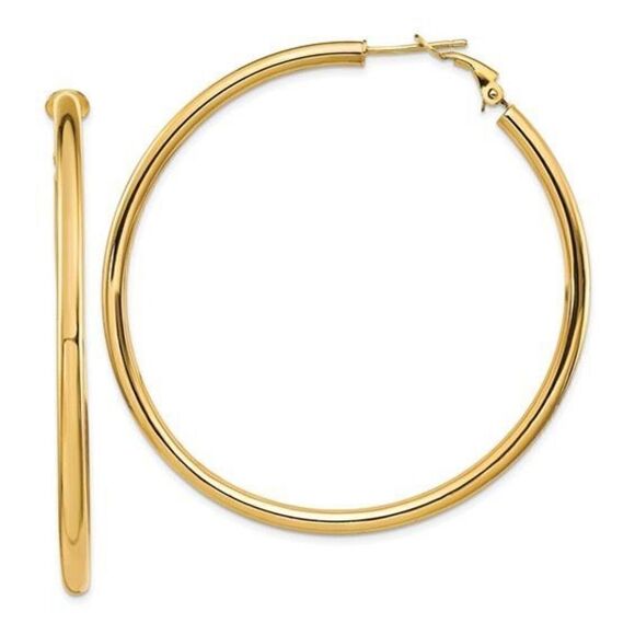 New 14k Gold 3x50mm Polished Round Oversized Omega Back Hoop Earrings